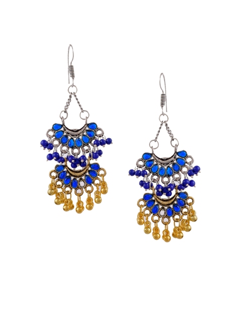 

Silvermerc Designs Silver-Plated & Blue Crescent Shaped Oxidised Drop Earrings