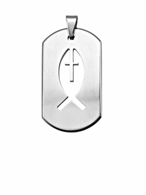

Inox Jewelry Unisex Silver-Toned ID Tag Religious Cut-Out Ichthys Fish Symbol Pendant