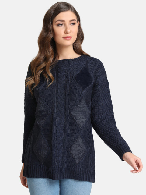 

Kazo Women Navy Blue Self Design Pullover Sweater