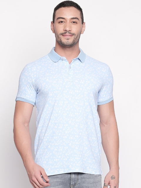 

Mufti Men Turquoise Blue Printed Polo Collar T-shirt