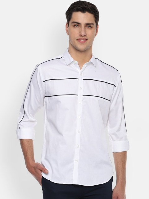 

V Dot Men White & Navy Blue Slim Fit Solid Casual Shirt