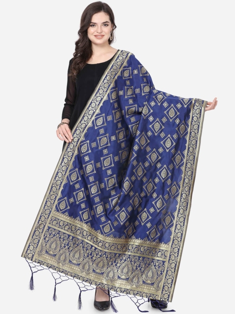 

Satrani Navy Blue & Gold-Toned Woven Design Dupatta