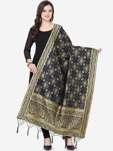 

Satrani Black & Gold-Toned Woven Design Dupatta