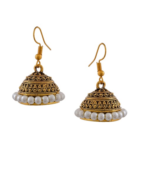 

Silvermerc Designs Rhodium-Plated & White Handcrafted Dome Shaped Jhumkas, Gold