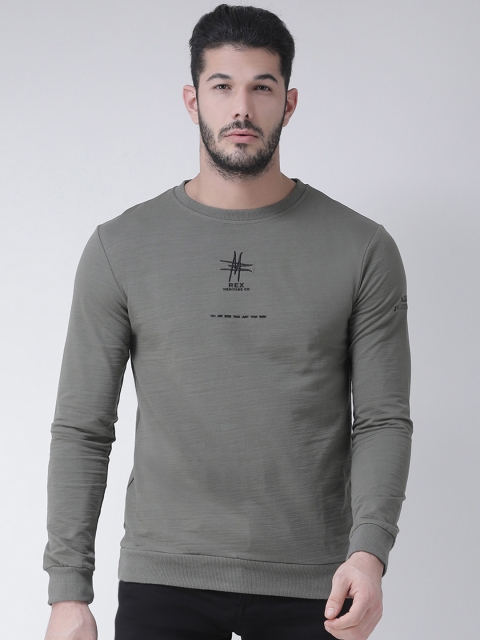 

Rex Straut Jeans Men Olive Green Solid Sweatshirt