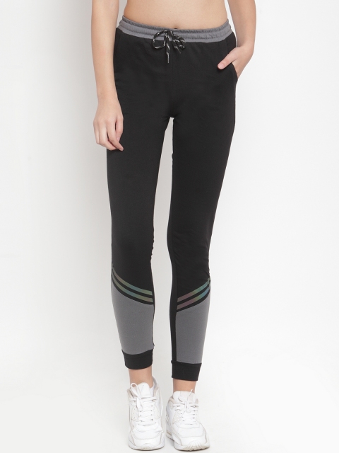 

Boston Club Women Black & Grey Colourblocked Slim-Fit Joggers