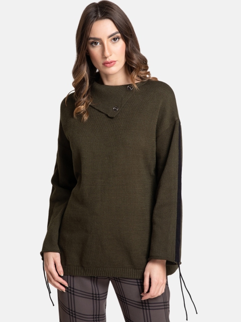 

Kazo Women Olive Green Solid Pullover Sweater