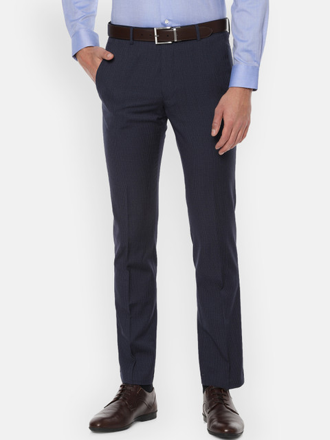 

Van Heusen Men Navy Blue Slim Fit Checked Formal Trousers