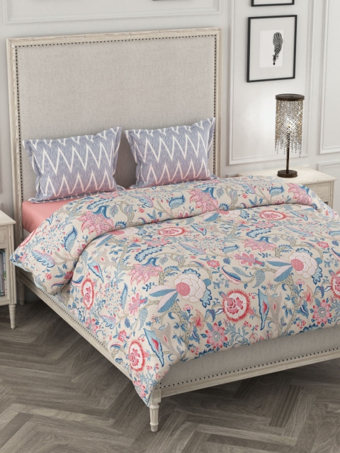 

Portico New York Off-White & Blue Printed Bedding Set