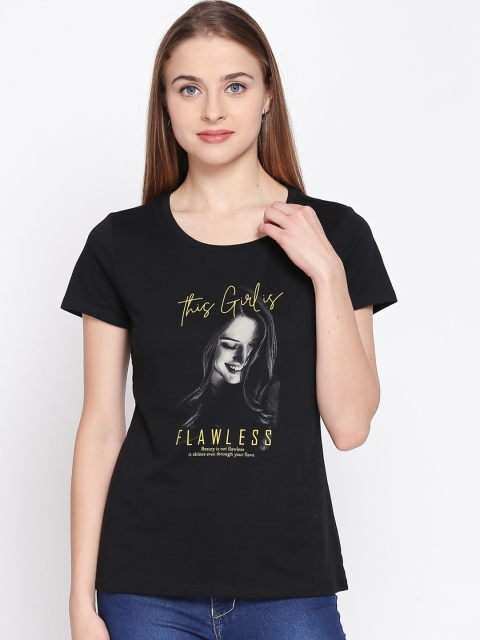

Honey by Pantaloons Women Black Printed Round Neck T-shirt