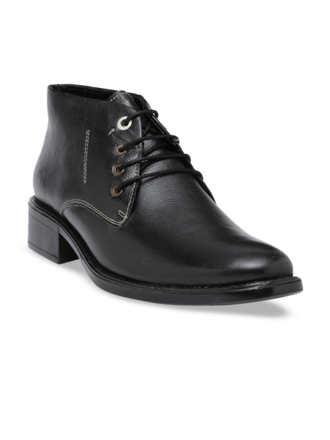 Teakwood Leathers Men Black Solid Leather High-Top Flat Boots