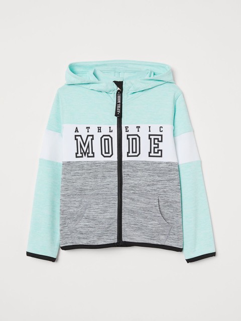 

H&M Girls Turquoise Blue & Grey Hooded Sports Jacket