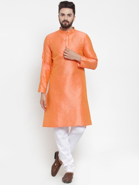 

NEUDIS Men Orange Embroidered Straight Kurta