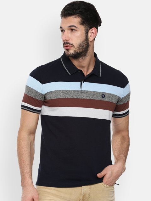

Van Heusen Sport Men Blue & Brown Striped Polo Collar T-shirt
