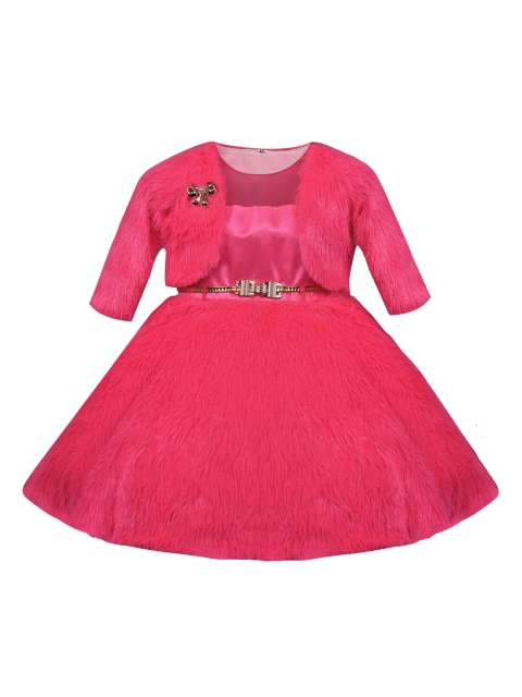 

Wish Karo Girls Pink Solid Fit and Flare Dress