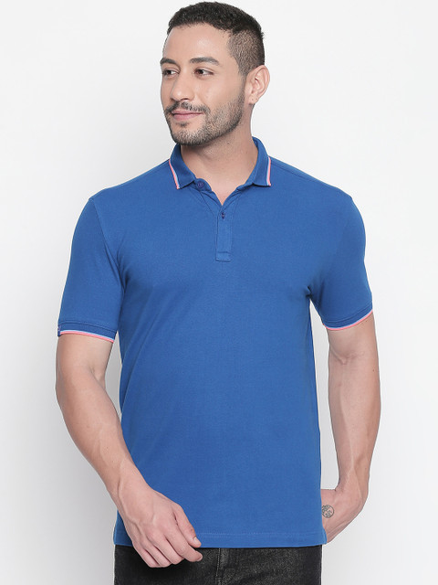 

Mufti Men Blue Solid Polo Collar T-shirt