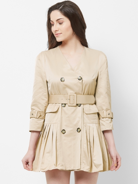 

bebe Women Beige Solid Fit and Flare Dress
