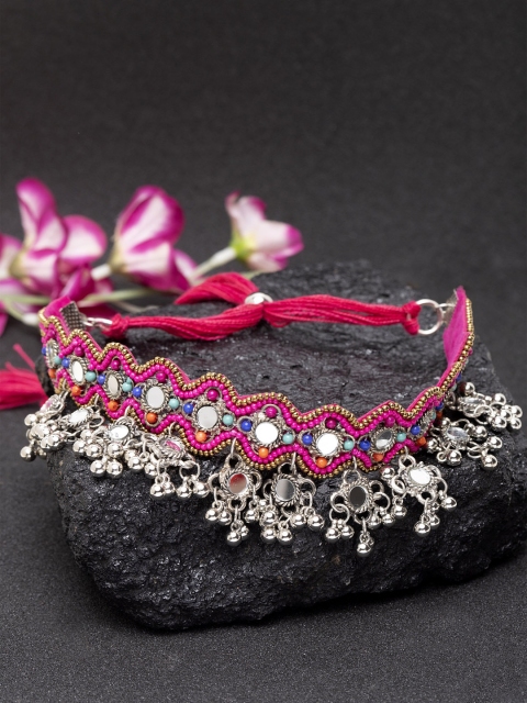 

Moedbuille Handcrafted Glass Studded Antique Oxidised Choker, Pink