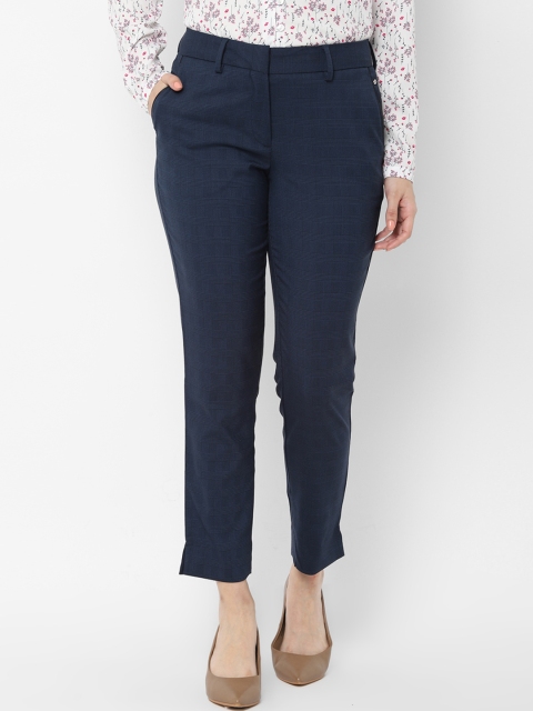 

Allen Solly Woman Navy Blue Regular Fit Checked Formal Trousers