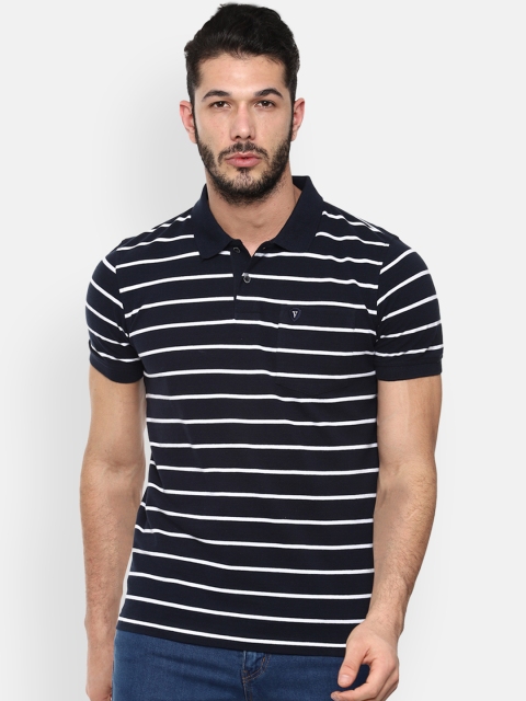 

Van Heusen Sport Men Navy Blue & White Striped Polo Collar T-shirt