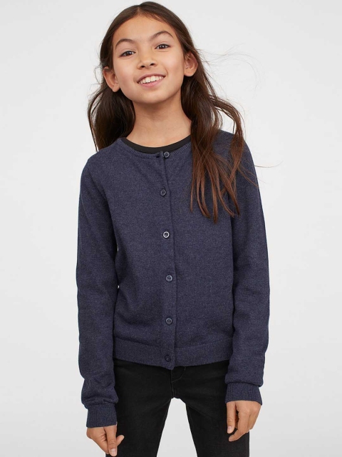 

H&M Girls Blue Fine-Knit Cotton Cardigan