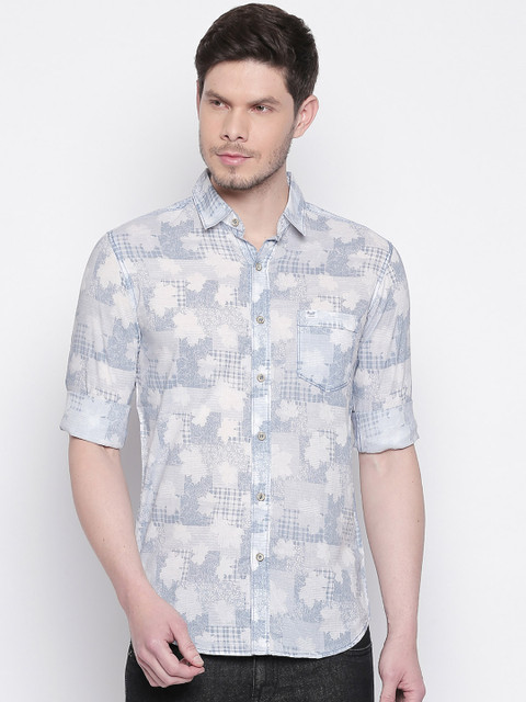 

Mufti Men White & Blue Slim Fit Printed Casual Shirt