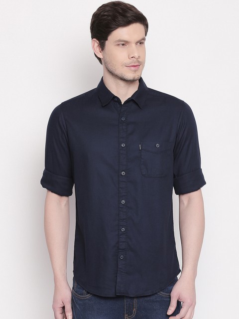 

Mufti Men Navy Blue Slim Fit Solid Casual Shirt