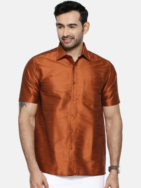 

RAMRAJ COTTON Men Brown Original Regular Fit Solid Formal Shirt
