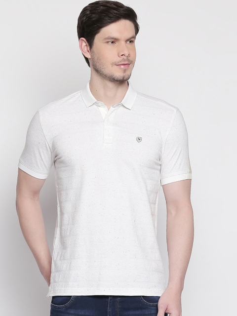 

Mufti Men White Self Design Polo Collar T-shirt