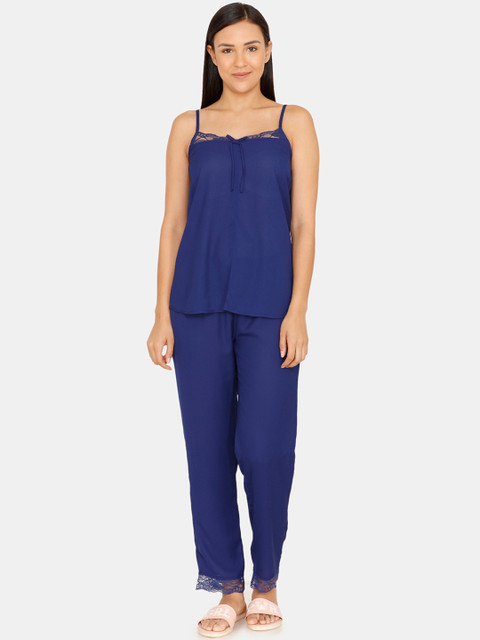 

Zivame Women Navy Blue Solid Night Suit