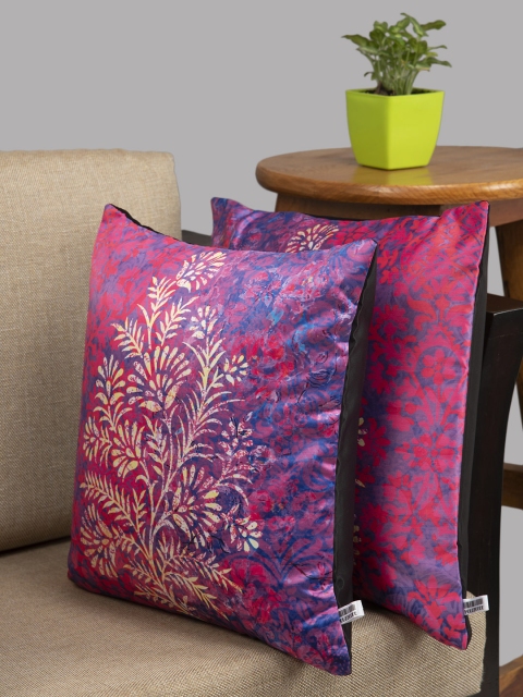 

HOUZZCODE Pink & Blue Set of 2 Ethnic Motifs Square Cushion Covers