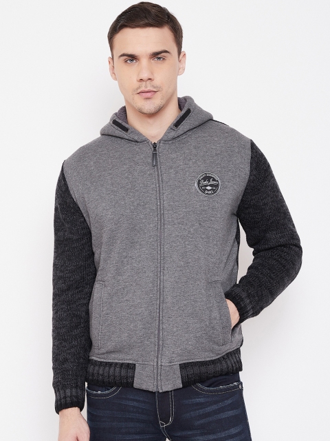 Duke Men Grey Solid Front-Open Woolen Sweater