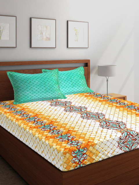 

Boutique Living India Multicoloured Geometric 300 TC Cotton 1 King Bedsheet with 2 Pillow Covers, Multi