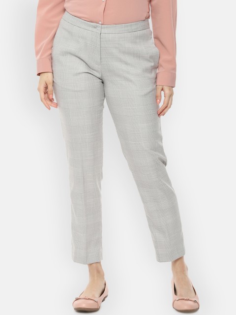 

Van Heusen Woman Grey Regular Fit Checked Cropped Formal Trousers