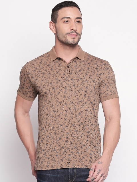 

Mufti Men Khaki Printed Polo Collar Slim Fit Pure Cotton T-shirt