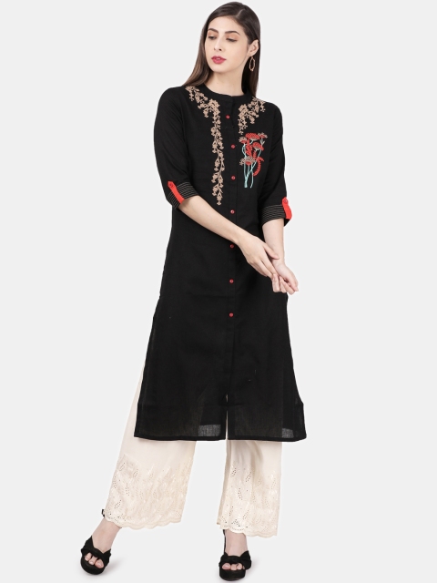 

Alena Women Black Embroidered Straight Kurta