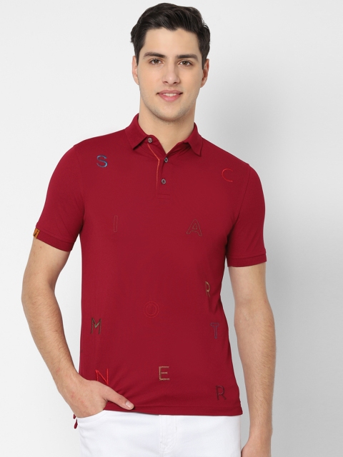 

SIMON CARTER LONDON Men Maroon Printed Polo Collar T-shirt