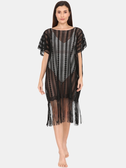 

Zivame Women Black Self Design Sheer Sarong