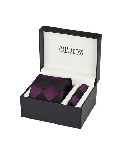 

Calvadoss Men Purple & Black Checked Accessory Gift Set