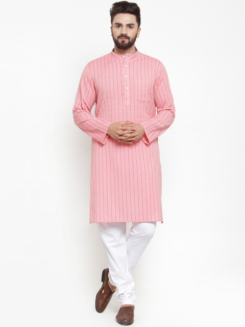 

NEUDIS Men Pink Striped Straight Kurta