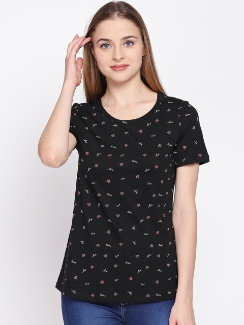 

Honey by Pantaloons Women Black Printed Round Neck T-shirt