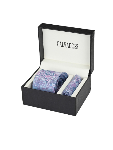 

Calvadoss Men Blue & Purple Paisley Printed Accessory Gift Set