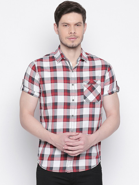 

Mufti Men White & Red Slim Fit Checked Casual Shirt