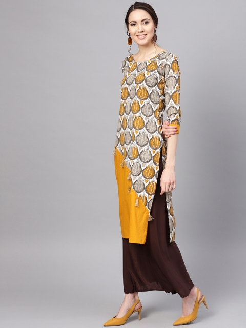 

Myshka Women Yellow & White Printed Straight Kurta