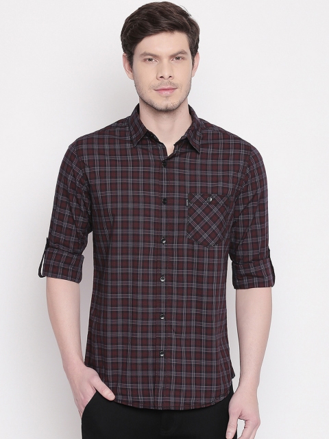 

Mufti Men Burgundy & White Slim Fit Checked Casual Shirt