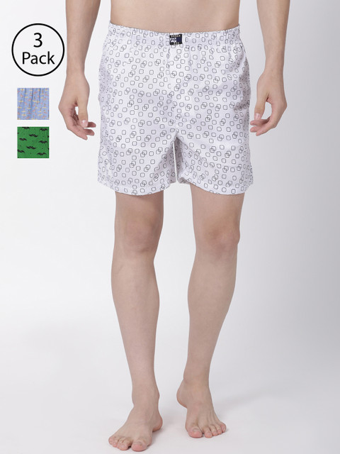 

Urban Dog Men Pack of 3 Printed Boxers UDBX100_UDBX154_UDBX159, Green