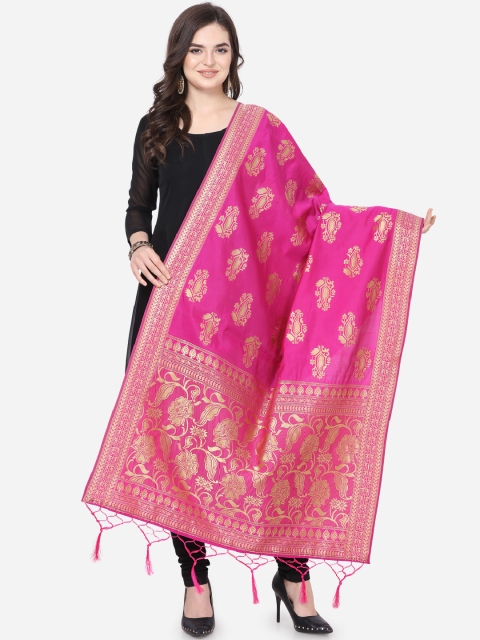 

Satrani Pink & Gold-Toned Woven Design Banarasi Dupatta