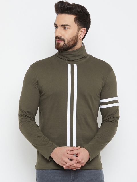 

The Dry State Men Olive Green Solid Turtle Neck T-shirt