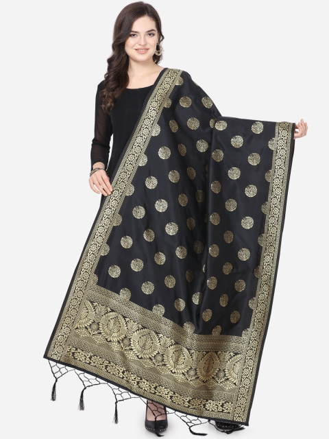 

Satrani Black & Gold-Toned Woven Design Dupatta