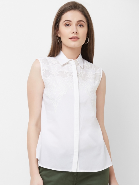 

109F Women Off-White Self Design Shirt Style Top